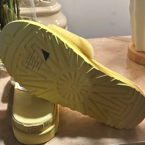 Ugg Yellow Fuzzy Fur Slide Sandals - Picture 7 of 8